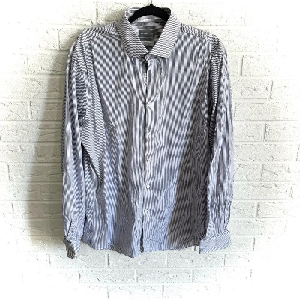 Michael Kors Mens Blue Slim Fit Button Shirt Size 17.5 34/35